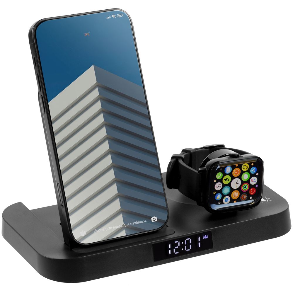 картинка Зарядная станция с будильником Clock Nest, черная от магазина