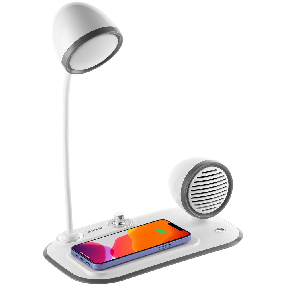 картинка Лампа с колонкой и беспроводной зарядкой Flashback, белая от магазина