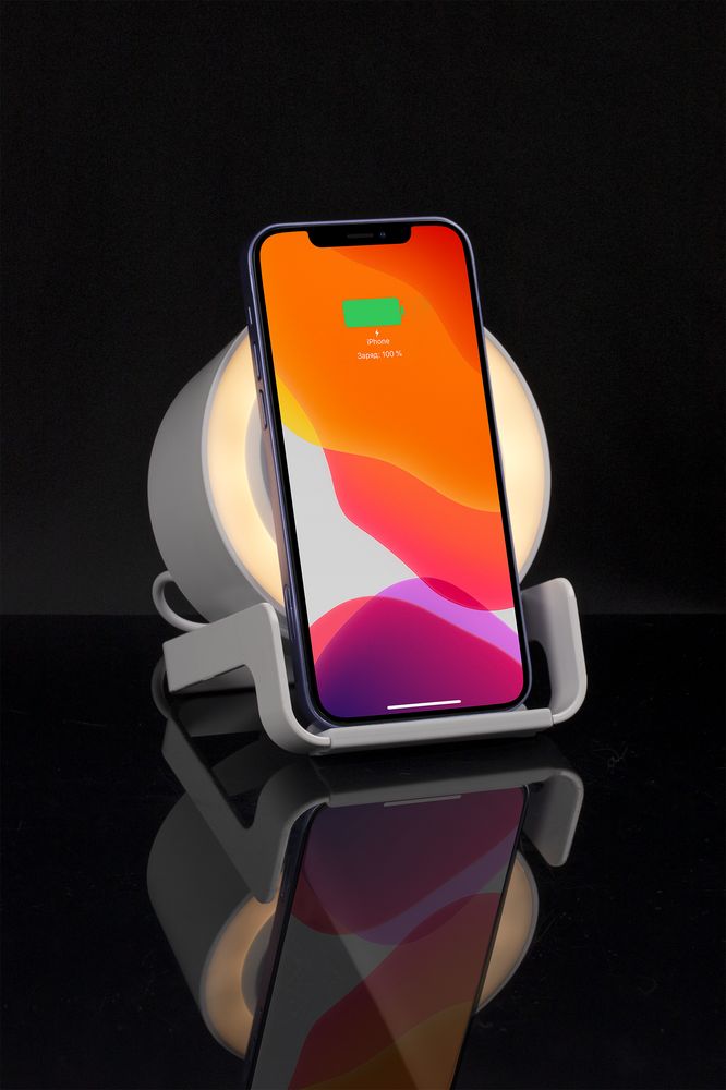 картинка Лампа с колонкой и беспроводной зарядкой moonLight, белая от магазина