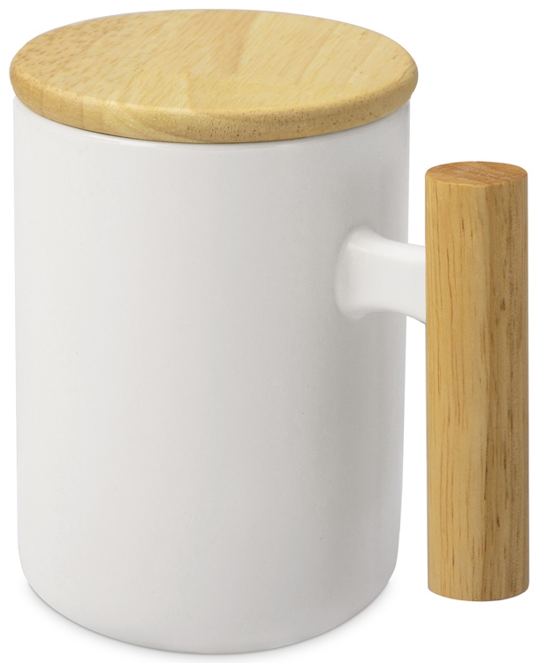 картинка Кружка с ручкой и крышкой из каучукового дерева Jeny от магазина